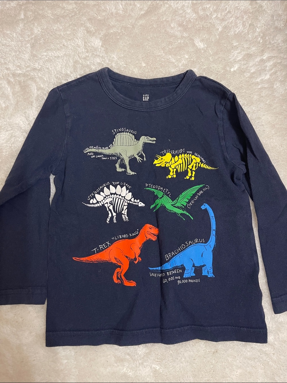 GAP Navy Long Sleeve Tee with Colorful Dinosaur Prints